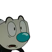 a cartoon character with a blue nose and a surprised look on his face
