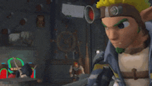 a cartoon character with a goggles on says " now "