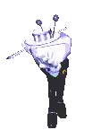 a cartoon character in a tuxedo is holding a cane and a sword .