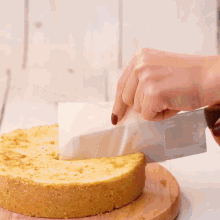 a piece of cheesecake is being poured into a pan