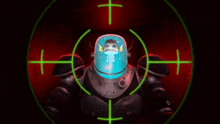 a cartoon character is being targeted by a sniper scope