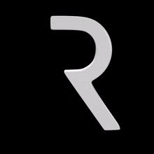 a white letter r against a black backdrop