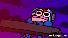 a cartoon character is playing a keyboard and says make a gif at the bottom