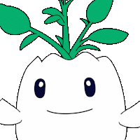 a cartoon drawing of a plant with the word omc on its mouth