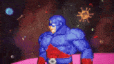 a pixel art of a superhero holding a star in his hands