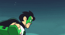 a cartoon character with a green mask and a green ring on his wrist