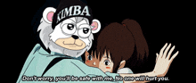 a cartoon character with a hat that says kimba