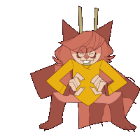a cartoon drawing of a fox with glasses and a yellow shirt