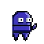 a pixel art drawing of a blue ghost waving its hand .