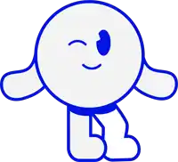 a cartoon drawing of a white circle with a blue eye winks