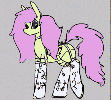 a drawing of a pony with purple hair and socks