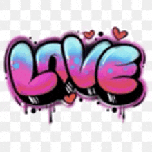 the word love is written in graffiti on a white background .