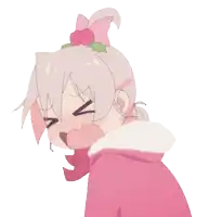 a girl with white hair and a pink bow in her hair