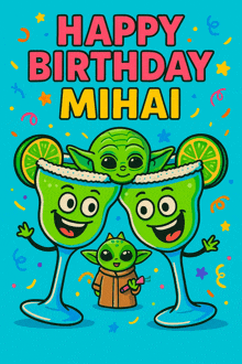 a happy birthday mihai card with a baby yoda