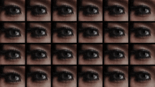 a grid of images of a woman 's eyes showing different stages of makeup