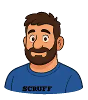 a cartoon drawing of a woman wearing a purple scruff shirt