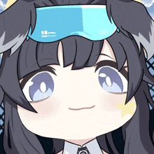 a cartoon drawing of a girl wearing a headband that says ' i ' on it