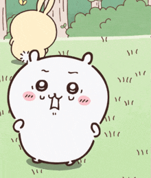 a cartoon drawing of a rabbit and a circle with a star on its face