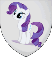 a white pony with a purple mane and tail is on a coat of arms