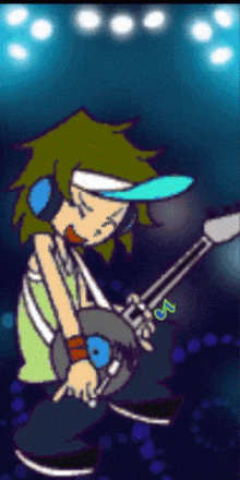 a cartoon of a person playing a guitar with a s on it
