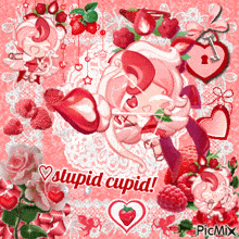 a picture of a cupid with the words stupid cupid written on it