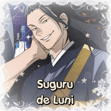 a picture of a man with the name suguru de luni written on it