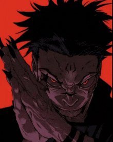 a drawing of a man with a red eye