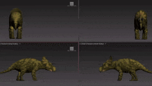 a model of a triceratops is shown in different angles