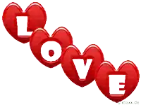 three red hearts with the word love written on them