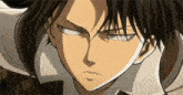 a close up of a anime character 's face with a serious look on his face