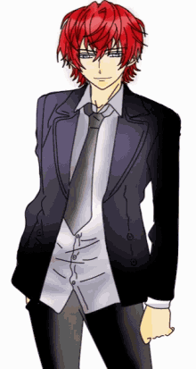 a drawing of a man with red hair wearing a suit