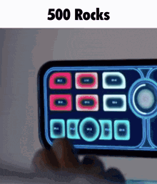 a person holding a cell phone with the words 500 rocks on the bottom