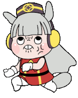a cartoon drawing of a girl wearing headphones