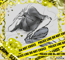 a picture of a drawing of a bird with police line do not cross tape surrounding it