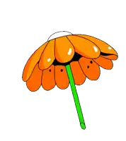 a cartoon drawing of an orange flower with black spots and a green stem