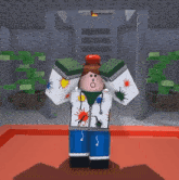 a cartoon character wearing a sweater with splatters of paint on it