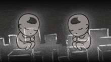 a drawing of two babies sitting next to each other with their eyes closed