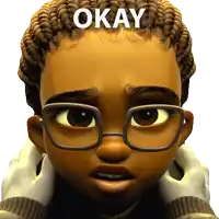 a cartoon character with glasses has the word okay written on his head