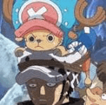 tony tony chopper is riding on the back of a man in a cartoon .