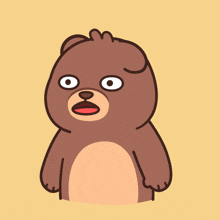 a cartoon drawing of a brown teddy bear with a surprised look on his face