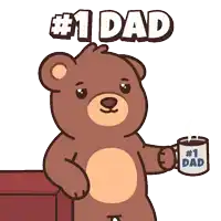 a cartoon of a teddy bear holding a mug that says # 1 dad