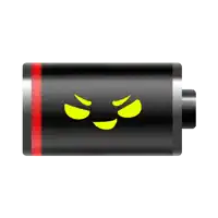 a black battery with a red line and a yellow face on it