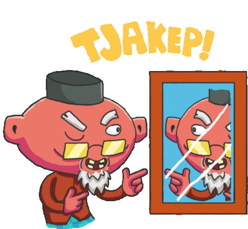 Scruffy Grandpa In Mirror Says Tjakep In Indonesian Sticker - Winking You Look Good Looking Stickers