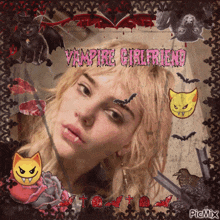 a picture of a woman with vampire teeth and the words vampire girlfriend above her