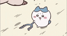 a cartoon cat with a blue bow on its head is standing next to a person .