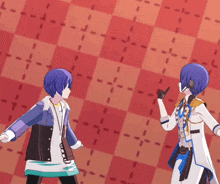 a couple of anime characters standing next to each other