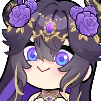 a cartoon drawing of a girl with purple roses in her hair