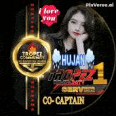 a picture of a girl with the words i love you on top
