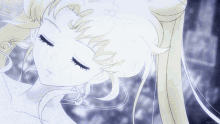 a drawing of a girl with her eyes closed and a watermark on the bottom right
