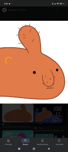 a phone screen shows a cartoon of a rabbit with a cactus shaped head